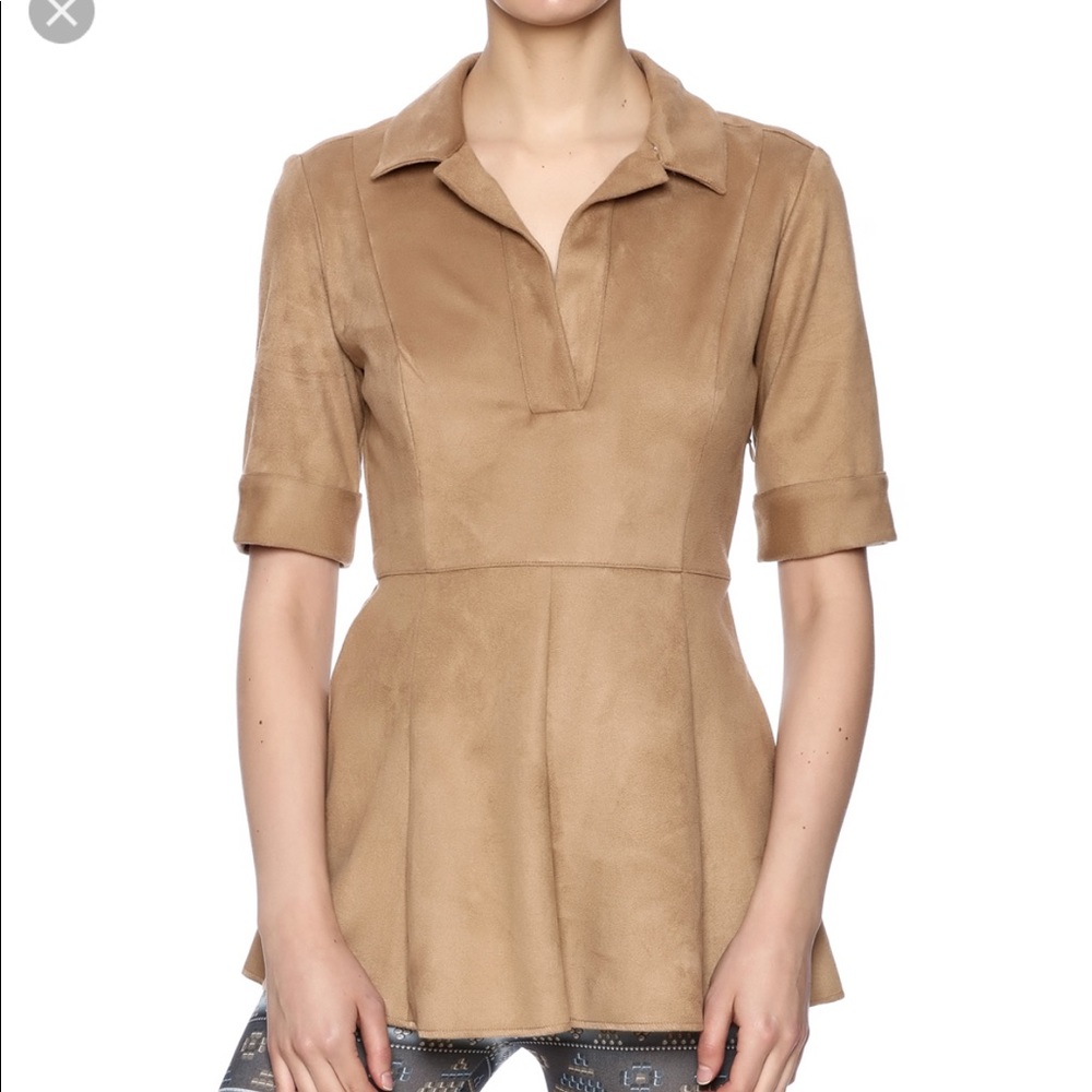 KAREN HARMAN Brown Faux Suede Peplum Top